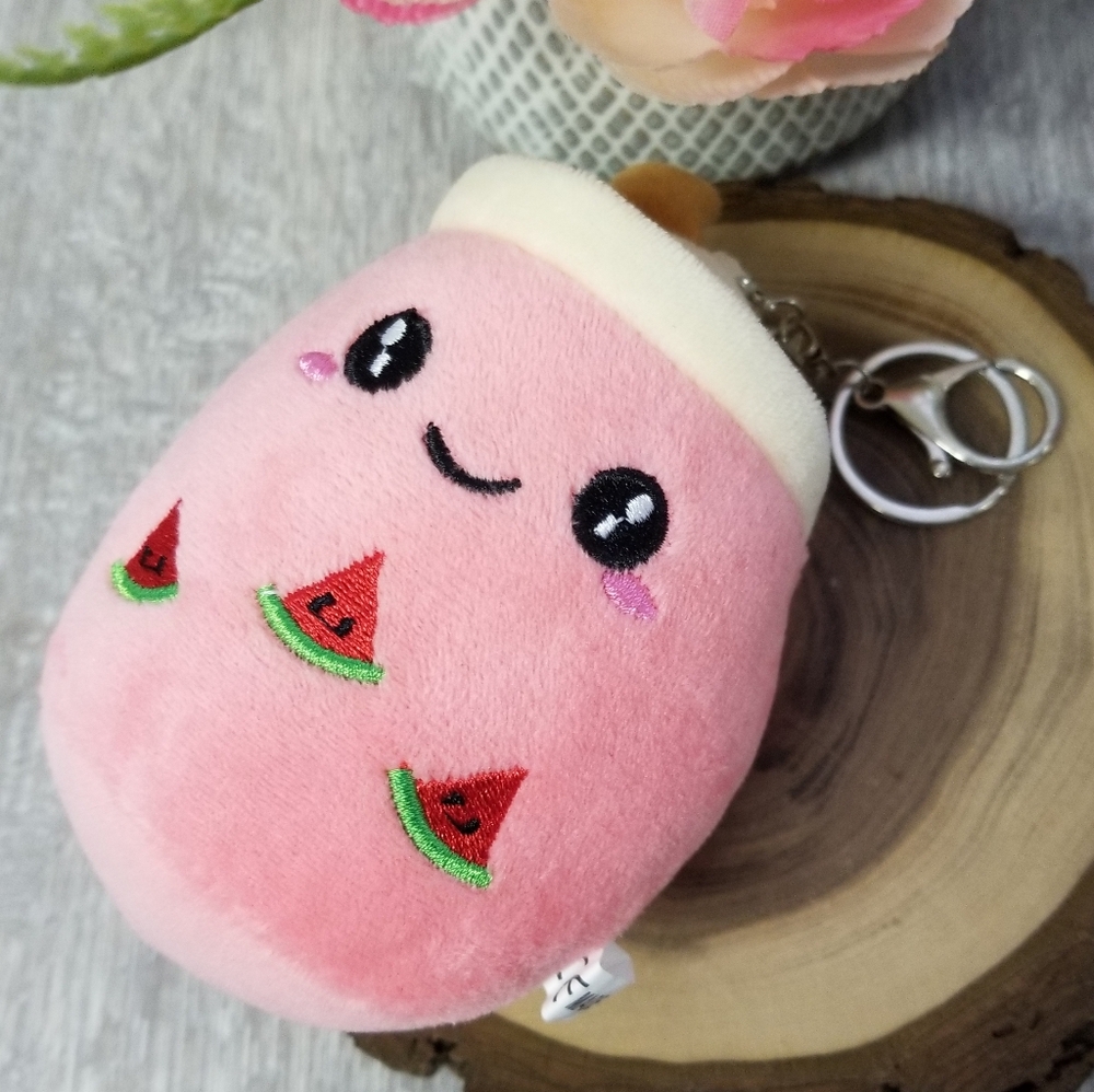 Boba Tea Watermelon Plush Keycharm - Picture 5 of 5